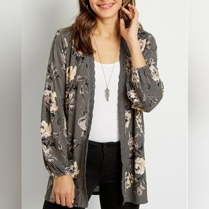 Maurices XL Gray Floral Cardigan NWT